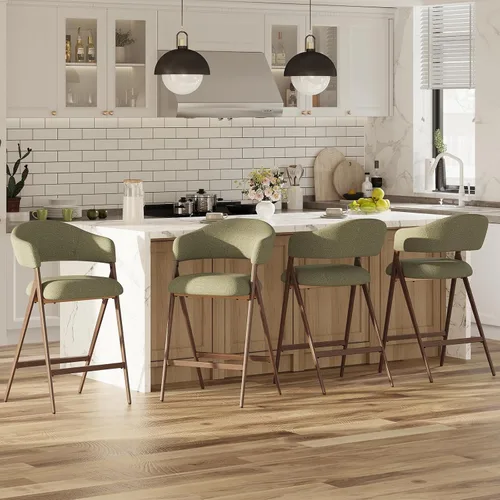 Vista 13 de COLAMY Juego de 2 taburetes de bar de 26 pulgadas de altura de mostrador con respaldo, sillas de bar tapizadas modernas con patas de metal para Beige