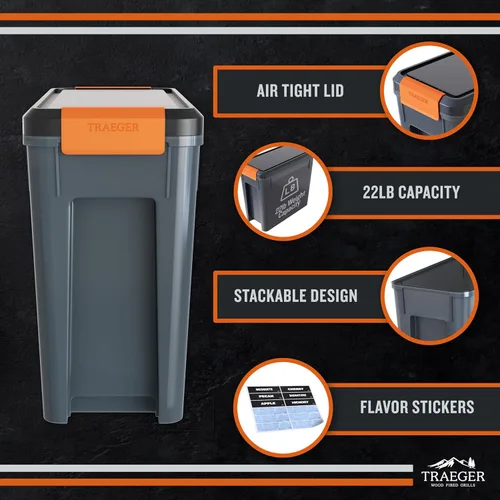 Vista 9 de Traeger Grills BAC637 Envase de almacenamiento de pellets Stay Dry con tapa de cierre, contenedor de pellets de madera con capacidad de 22lb