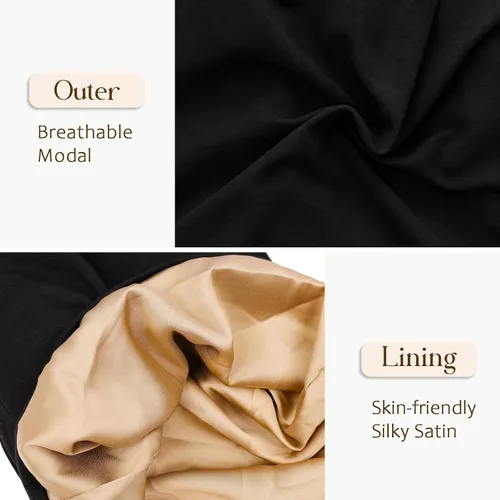 Vista 5 de 2 gorros de seda ajustables para dormir, gorro de dormir con forro de satén para mujeres y hombres, gorro de seda para el cabello holgado.