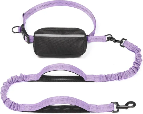 Vista 18 de iYoShop Correa de perro manos libres con bolsa con cierre, dobles asas acolchadas y elástica duradera para caminar, trotar y correr con tu perro