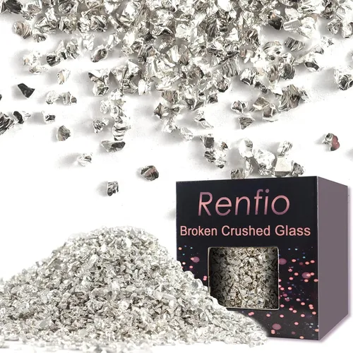 Vista 30 de Renfio Juego de purpurina de vidrio triturado roto de 32 colores, 22.57 onzas, fragmentos de purpurina de 2 a 0.157 in, chips de vidrio metálico