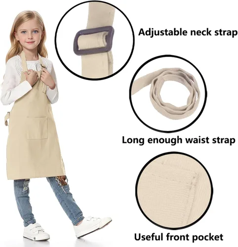 Vista 3 de TopTie Delantales para niños con bolsillo y correa ajustable, delantal para cocinar, hornear, pintar