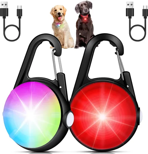 Vista 10 de Paquete de 2 luces para collar de perro, luces recargables para perro para caminar de noche con clip, collar LED impermeable de 4 modos para correr