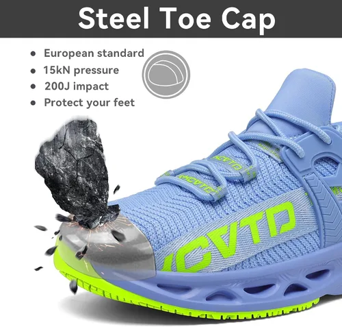 Vista 2 de KCVTD Zapatos de punta de acero para hombres, zapatos de trabajo de seguridad para mujer, zapatos de acero indestructibles, a prueba de pinchazos