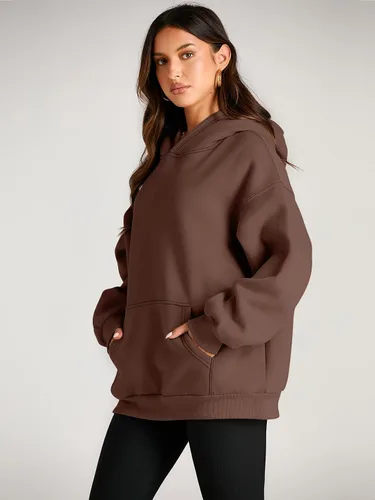 Vista 3 de Trendy Queen - Sudaderas extragrandes con capucha para mujer, suéteres de manga larga, sin botones, de vellón, de otoño, ropa de invierno