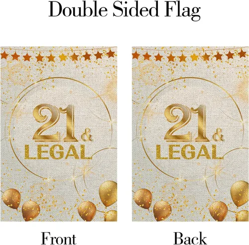 Vista 4 de WeBenison Bandera de jardín con texto en inglés "21 y legal" – Letrero de césped para fiesta de cumpleaños 21, patio, casa, césped, decoración