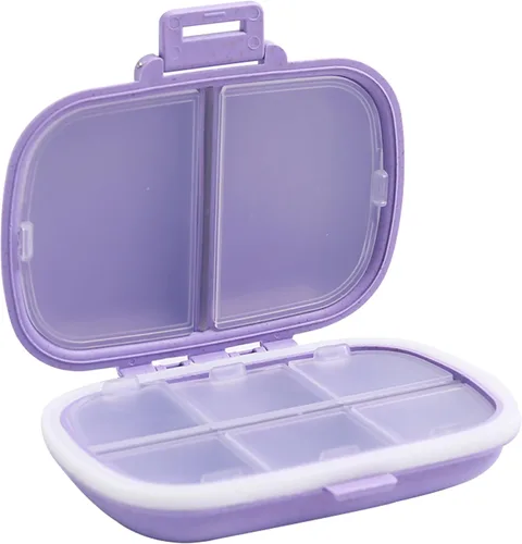Vista 10 de Organizador de pastillas de viaje con 8 compartimentos, pastillero diario pequeño para bolsa de bolsillo, contenedor de píldoras portátil Azul
