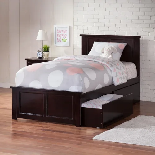 Vista 24 de AFI, Madison - Cama de plataforma de almacenamiento matrimonial con estribo a juego, color espresso