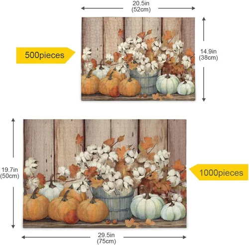 Vista 5 de Pumpkin Fall Jigsaw Puzzles 500 Pieces for Adults with Mesh Storage Bag 2011748