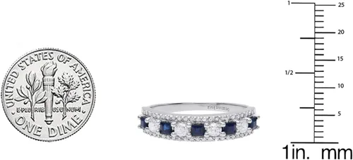 Vista 24 de Dazzlingrock Collection Anillo de boda de 9 piedras de zafiro azul princesa y diamante blanco redondo de 0.098 in cada uno en oro de 14 quilates