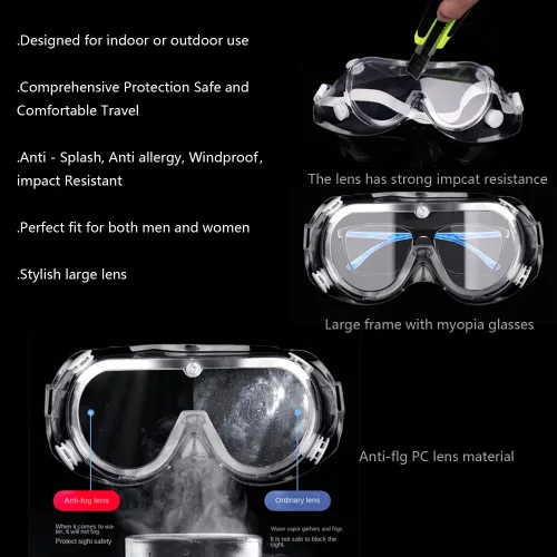 Vista 6 de Paquete de 3 gafas de seguridad antivaho ajustables para protección ocular contra salpicaduras ajustables para laboratorios, trabajadores
