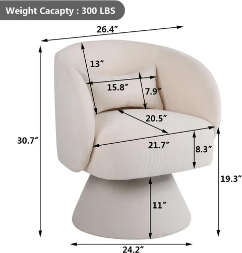 Vista 3 de Silla giratoria de barril, moderno sofá giratorio de acento, cómodo sofá de 360 grados para ocio, para el hogar, sala de estar, dormitorio, oficina