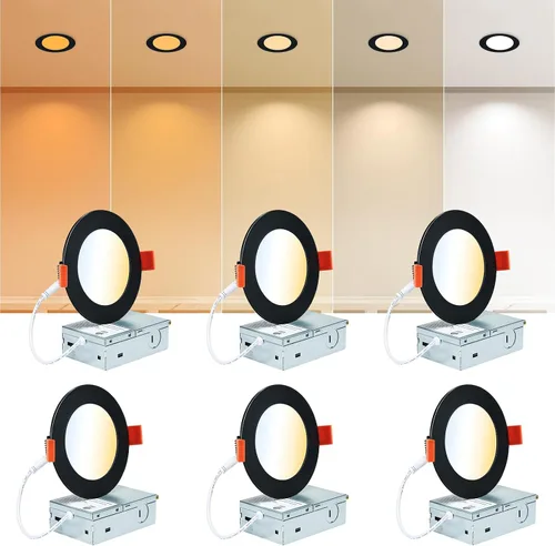 Vista 14 de CycevSun Luces empotrables LED de 4 pulgadas, sin lata, regulables y 5 CCT seleccionables, techo de oblea ultrafina, para exteriores e interiores, 9