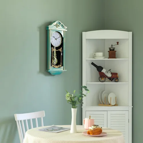 Vista 7 de Clockswise - Reloj de pared grande vintage de abuelo con péndulo de plástico con aspecto de madera para sala de estar, cocina o comedor