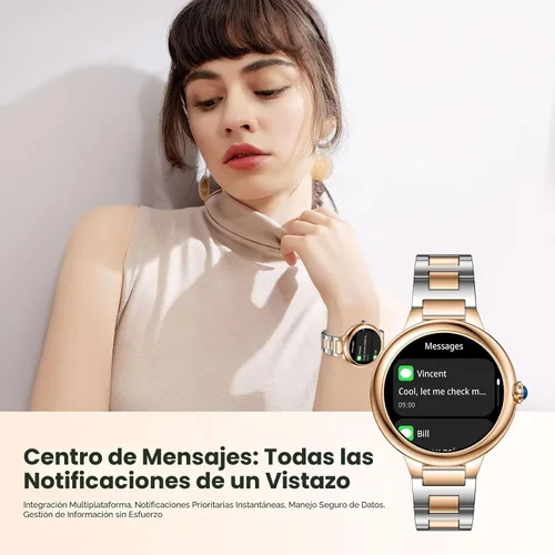 Vista 6 de SOUYIE 2026 Reloj inteligente de lujo para mujeres, pantalla AMOLED de 1.19", reloj inteligente DA GPT, monitor de frecuencia cardíaca, monitor