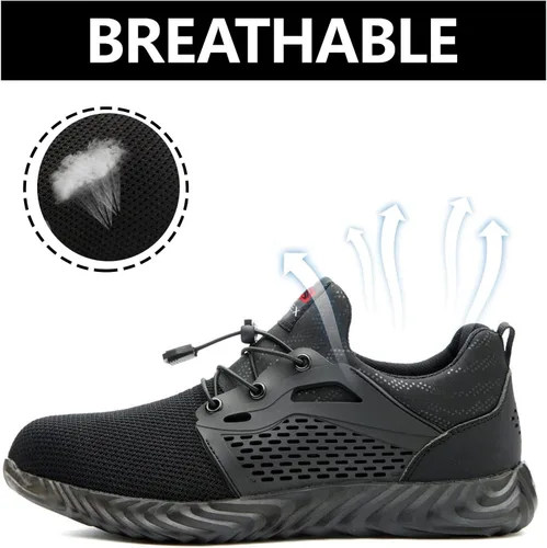 Vista 79 de SUADEX Zapatos deportivos con punta de acero para hombres y mujeres, indestructibles, ligeros, cómodos, antideslizantes, puntera compuesta