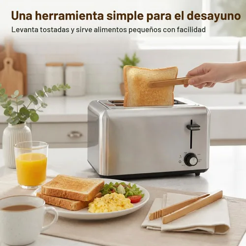 Vista 6 de I-MART Juego de 2 pinzas de bambú para tostadoras de 7 pulgadas, pinzas de madera para tostadas para uso en cocina pequeña, bagels, magdalenas