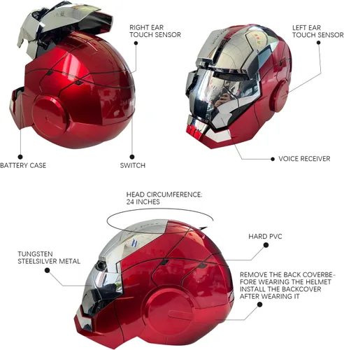 Vista 3 de Casco electrónico de aperturacierre, control de voz inglés 1 1, el modelo actualizado tiene una lámpara para los oídos, accesorios para casco