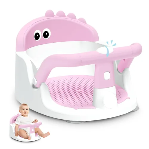 Vista 9 de Asiento de baño para bebés de 6 meses en adelante sentados, silla de baño antideslizante con ventosa, seguro y cómodo asiento de baño infantil Azul