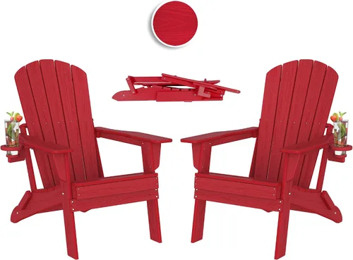 Vista 22 de Plawdlik Juego de 10 sillas plegables Adirondack con textura de madera, HDPE pesado para todo tipo de clima, juego cómodo junto a la piscina, patio
