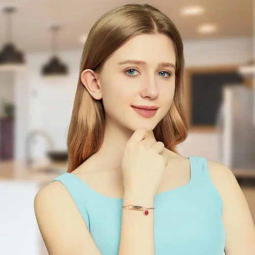 Vista 3 de Divoti Pulsera de identificación médica con grabado previo – Cadena simple Rolo de acero inoxidable plateado, resistente al agua con símbolo