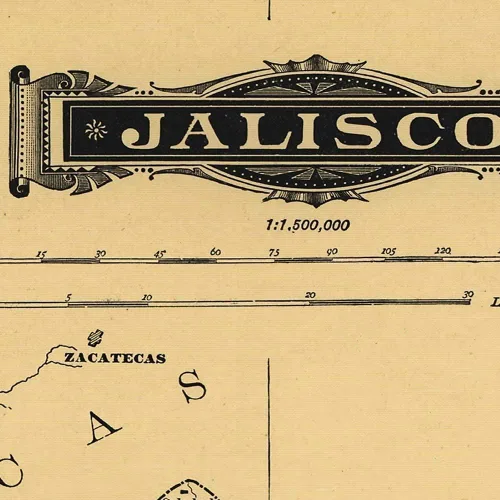 Vista 2 de Mapa de Jalisco México desde Atlas Mexicano c. 1884 por Antonio Garcia Cubas Arte de pared vintage, impresión histórica del estado mexicano