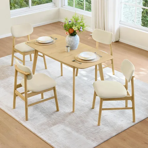 Vista 6 de CHITA Juego de 2 sillas de comedor tapizadas, modernas sillas de cocina y comedor de mediados de siglo, marco de madera maciza en roble, tela