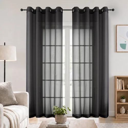 Vista 33 de OWENIE Cenefa transparente con ojales negros para ventanas, 2 paneles de 52