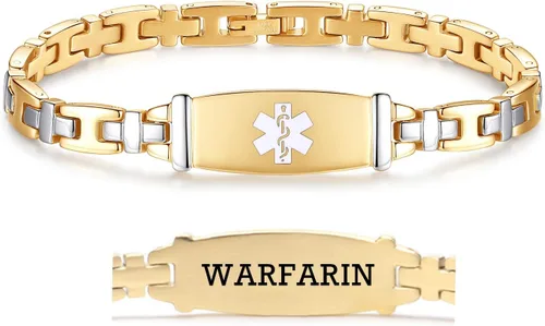 Vista 93 de LinnaLove Lady Medical Alert - Pulseras médicas de acero inoxidable para mujer, 7.5 pulgadas