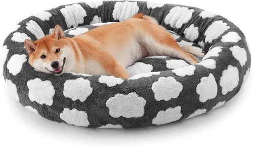 Vista 14 de JOEJOY - Cama redonda para perros pequeños con forma de dona jacquard, azul Azul nube