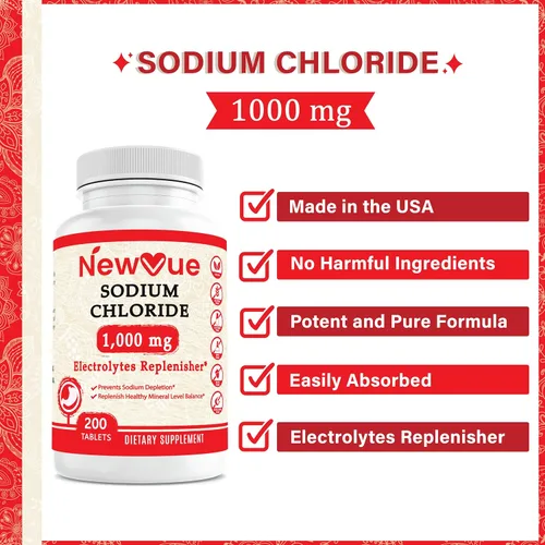Vista 2 de Cloruro de sodio 1000 mg, 200 tabletas - Tabletas de sal, sin OMG, sin gluten