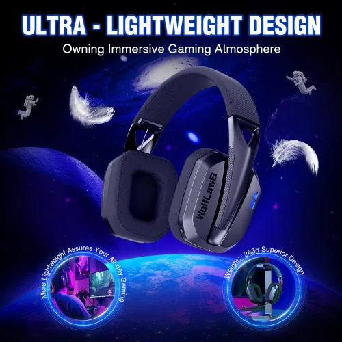 Vista 3 de TA3000 - Auriculares inalámbricos para juegos para PC, PS5, PS4, Switch, Mac, Bluetooth USB con micrófonos desmontables e integrados, aislamiento