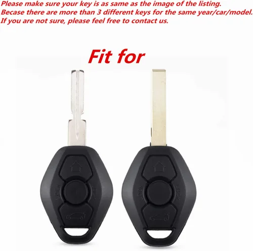 Vista 2 de Cuero negro para BMW Z3 Z4 X3 X5 M5 325i E38 E39 E46 3 5 7 Series 3 Botones Smart Remote Key Fob Case Cover Chain
