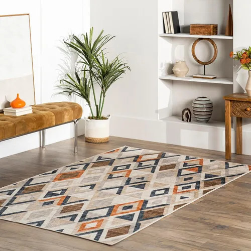 Vista 9 de nuLOOM Taja - Alfombra geométrica de transición lavable a máquina, 4 x 6, gris Taja Gris