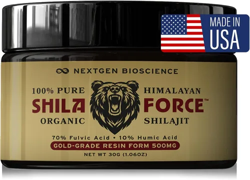 Vista 2 de ShilaForce™ Shilajit - Resina viva orgánica orgánica del Himalaya cosechada en estado silvestre de grado dorado, 500 mg, 70% ácido fúlvico y 10%