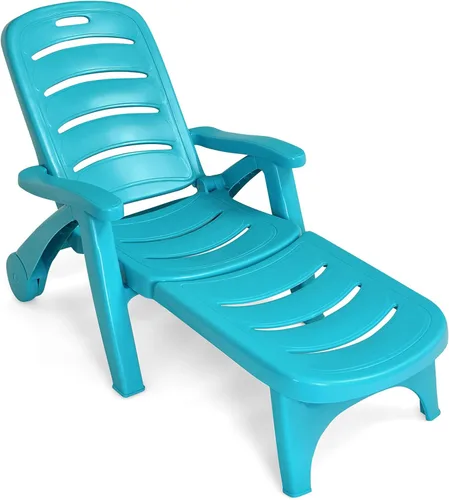 Vista 11 de Giantex Tumbona reclinable con ruedas para patio, tumbona plegable con reposabrazos, 5 posiciones ajustables para piscina, patio, jardín, tumbona