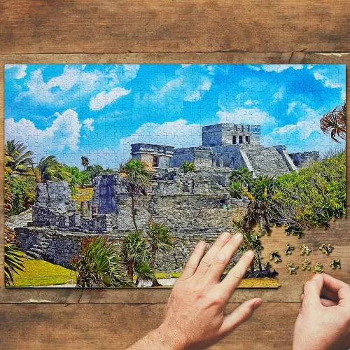 Vista 2 de México - Rompecabezas de 1000 piezas México Tulum Ruinas Mayas Cancún Puzzle Viaje Recuerdo Madera