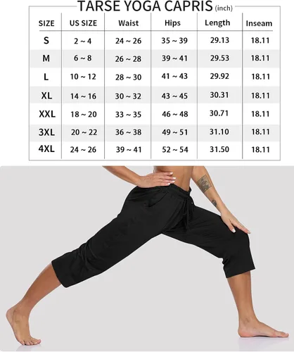 Vista 5 de TARSE Pantalones capri de yoga para mujer, sueltos, suaves, con cordón, pantalones de entrenamiento casuales con bolsillos