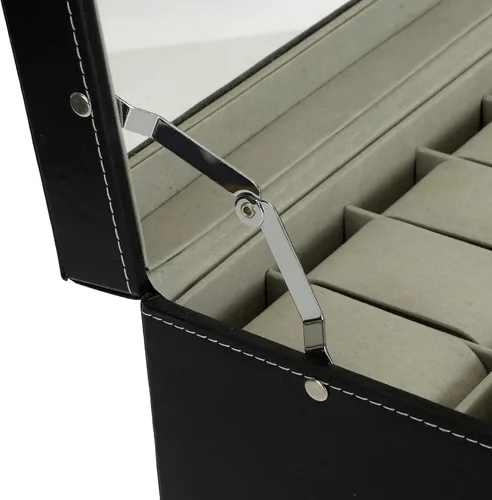 Vista 4 de Tebery Caja de reloj negra con 12 ranuras organizador de piel sintética con cajón de joyería para almacenamiento y exhibición