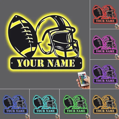 Vista 9 de Regalos personalizados de fútbol para niños con nombre personalizado con luz nocturna LED, letrero de pared de fútbol de neón con 16 colores que