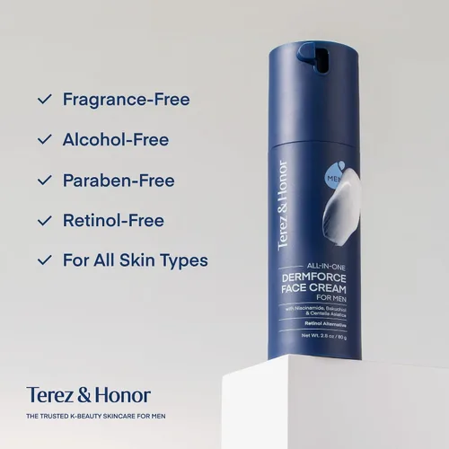 Vista 9 de TEREZ & HONOR Crema facial 6 en 1 para hombres: Crema hidratante antienvejecimiento coreana DermForce con niacinamida, bakuchiol y 5-CICA - Hidrata