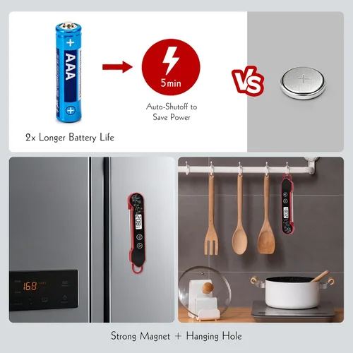 Vista 6 de Termómetro de carne digital CaloriMastery con retroiluminación, función de calibración y retención, termómetro de alimentos resistente al agua IP65