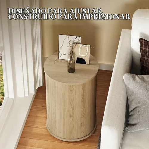 Vista 5 de Mesa auxiliar redonda acanalada para sala de estar, moderna mesa auxiliar de madera para sofás y sofás para espacios pequeños, mesa de noche de 21.9