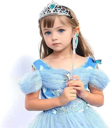 Vista 4 de Kuzhi Juego de tiara y varita de princesa Elsa Crown - Joya de corazón plateado, L