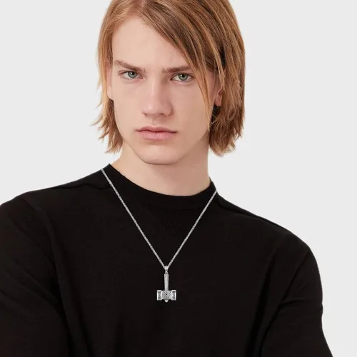 Vista 5 de Thor's Hammer Talismán Collar Colgante de amuleto vikingo de plata de ley S925 brújula nórdicasímbolo pagano celta Odin regalo para hombres