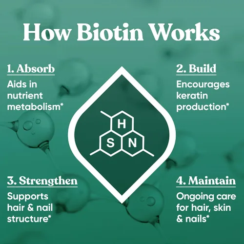 Vista 5 de Suplemento Biotin 0.00017 oz, 120 cápsulas vegetarianas (para el crecimiento del cabello, piel y uñas)