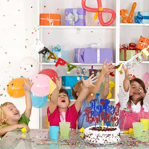 Vista 5 de Decoración de pastel con purpurina para cumpleaños del 4 de julio, feliz cumpleaños, revelación de género, fiesta de baby shower, suministros