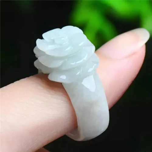 Vista 6 de Anillo de jade blanco natural, anillo de jade tallado a mano, piedra de jade transparente, anillo de cola para mujer, anillo de eternidad que puede