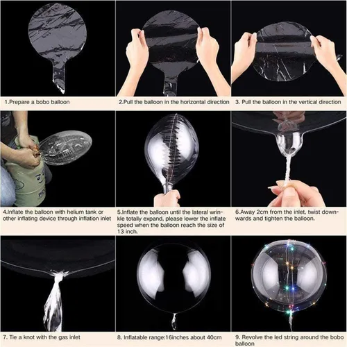 Vista 6 de 10 PAQUETES de Globos LED Bobo, Globos Transparentes con Luz LED, Globos de Burbujas Brillantes Estilo Helio con Luces de Cuerda para Decoraciones