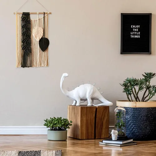 Vista 9 de Juaugusep Tapiz de macramé para colgar en la pared, tapiz tejido bohemio chic para decoración del hogar, moderno, hecho a mano, con plumas de hojas